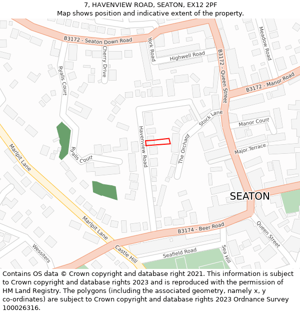 7, HAVENVIEW ROAD, SEATON, EX12 2PF: Location map and indicative extent of plot