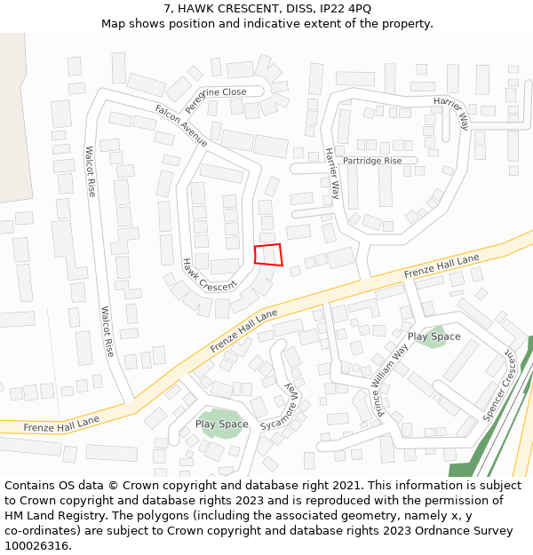 7, HAWK CRESCENT, DISS, IP22 4PQ: Location map and indicative extent of plot