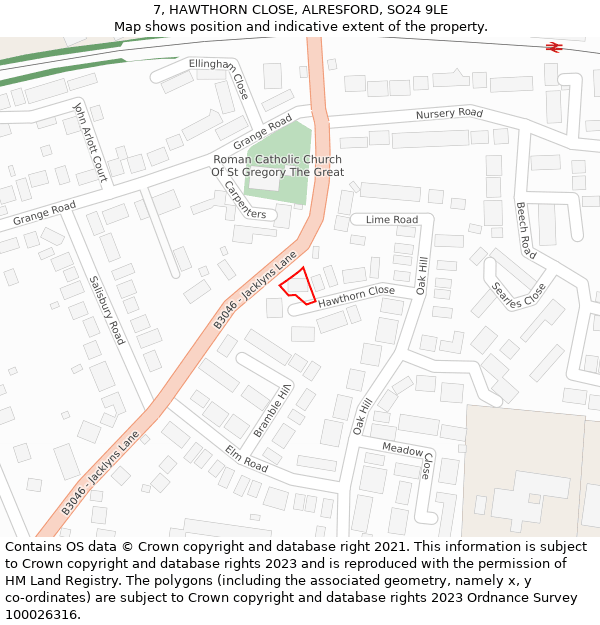 7, HAWTHORN CLOSE, ALRESFORD, SO24 9LE: Location map and indicative extent of plot