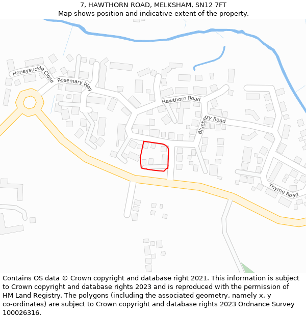 7, HAWTHORN ROAD, MELKSHAM, SN12 7FT: Location map and indicative extent of plot