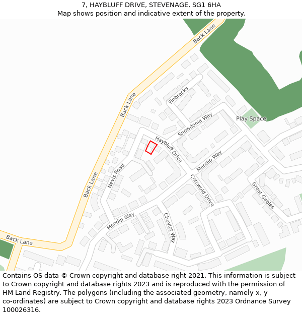 7, HAYBLUFF DRIVE, STEVENAGE, SG1 6HA: Location map and indicative extent of plot
