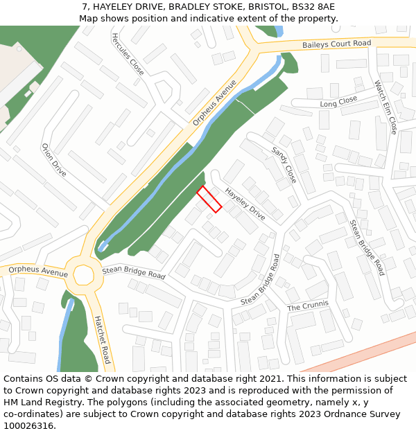 7, HAYELEY DRIVE, BRADLEY STOKE, BRISTOL, BS32 8AE: Location map and indicative extent of plot