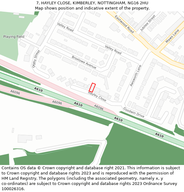 7, HAYLEY CLOSE, KIMBERLEY, NOTTINGHAM, NG16 2HU: Location map and indicative extent of plot