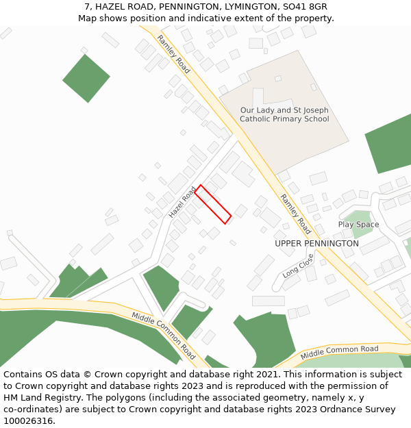 7, HAZEL ROAD, PENNINGTON, LYMINGTON, SO41 8GR: Location map and indicative extent of plot