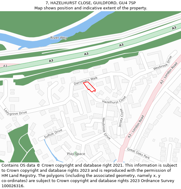 7, HAZELHURST CLOSE, GUILDFORD, GU4 7SP: Location map and indicative extent of plot