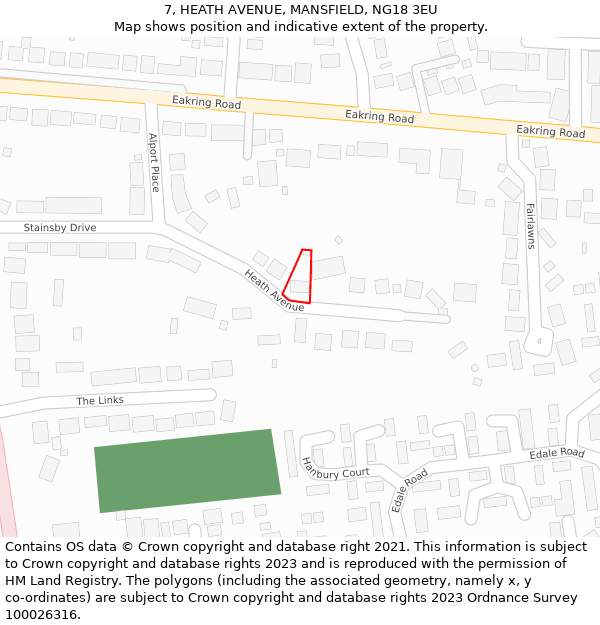 7, HEATH AVENUE, MANSFIELD, NG18 3EU: Location map and indicative extent of plot