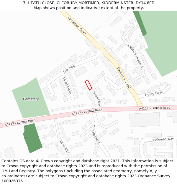 7, HEATH CLOSE, CLEOBURY MORTIMER, KIDDERMINSTER, DY14 8ED: Location map and indicative extent of plot