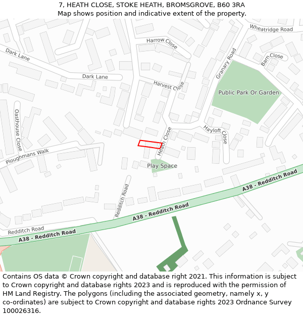 7, HEATH CLOSE, STOKE HEATH, BROMSGROVE, B60 3RA: Location map and indicative extent of plot