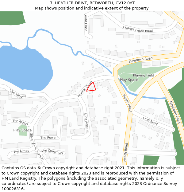 7, HEATHER DRIVE, BEDWORTH, CV12 0AT: Location map and indicative extent of plot