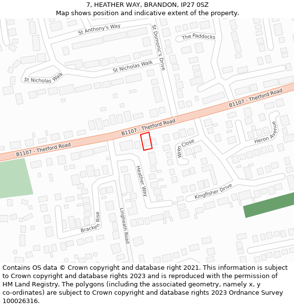 7, HEATHER WAY, BRANDON, IP27 0SZ: Location map and indicative extent of plot
