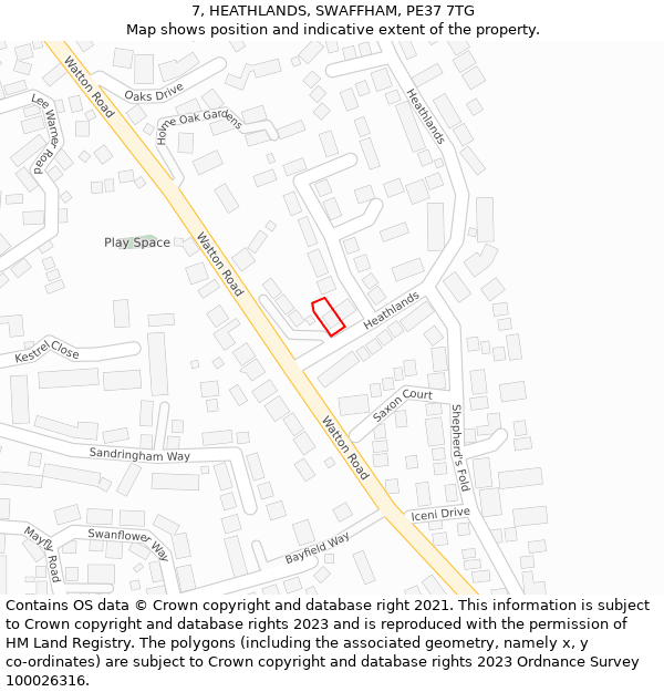 7, HEATHLANDS, SWAFFHAM, PE37 7TG: Location map and indicative extent of plot