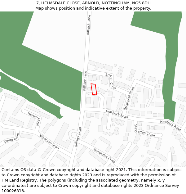 7, HELMSDALE CLOSE, ARNOLD, NOTTINGHAM, NG5 8DH: Location map and indicative extent of plot