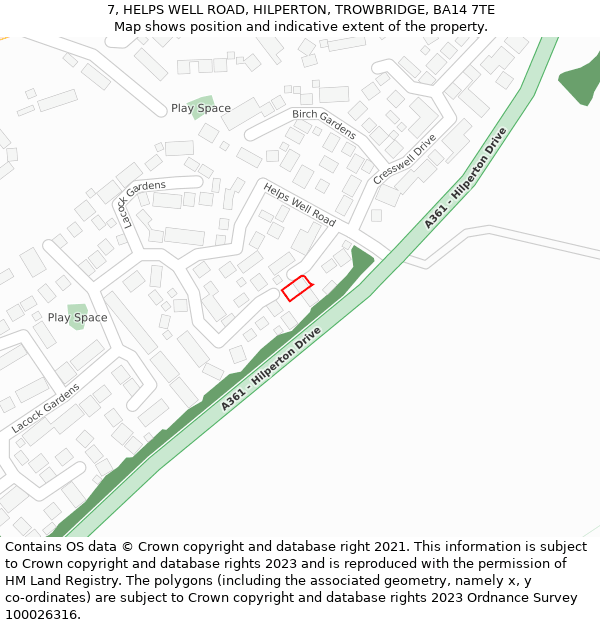 7, HELPS WELL ROAD, HILPERTON, TROWBRIDGE, BA14 7TE: Location map and indicative extent of plot