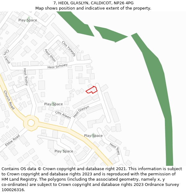 7, HEOL GLASLYN, CALDICOT, NP26 4PG: Location map and indicative extent of plot