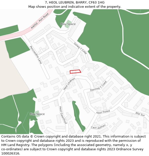 7, HEOL LEUBREN, BARRY, CF63 1HG: Location map and indicative extent of plot