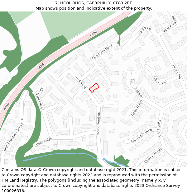 7, HEOL RHOS, CAERPHILLY, CF83 2BE: Location map and indicative extent of plot