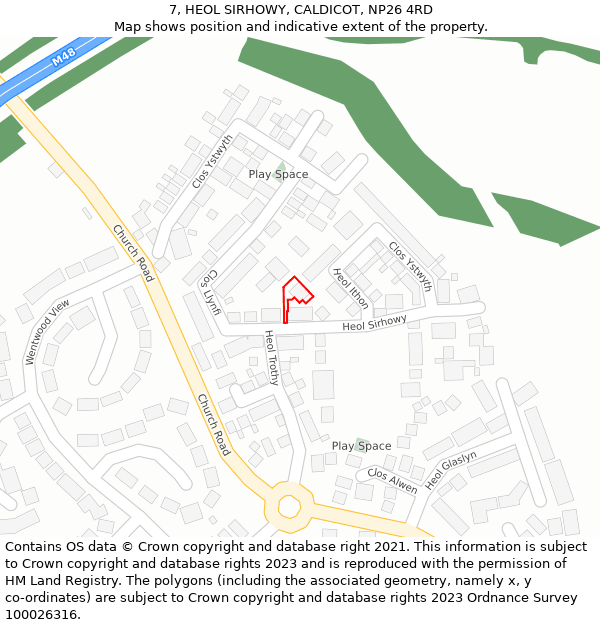 7, HEOL SIRHOWY, CALDICOT, NP26 4RD: Location map and indicative extent of plot