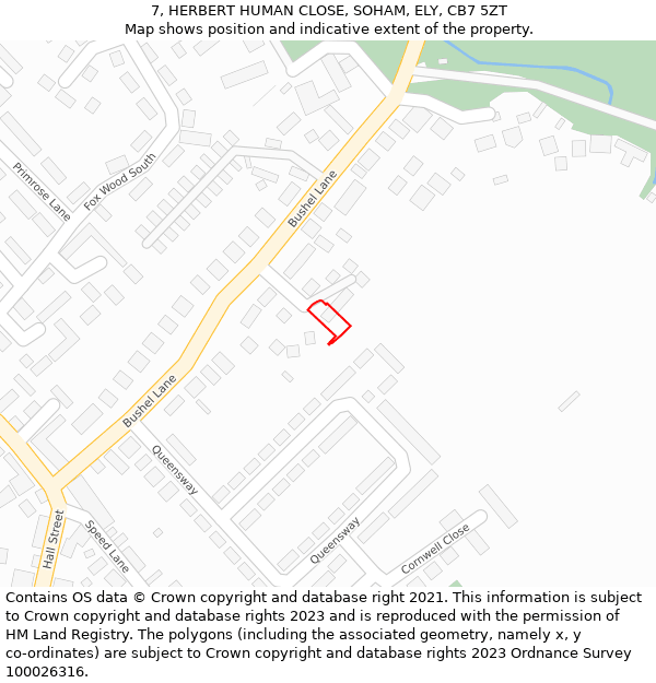 7, HERBERT HUMAN CLOSE, SOHAM, ELY, CB7 5ZT: Location map and indicative extent of plot