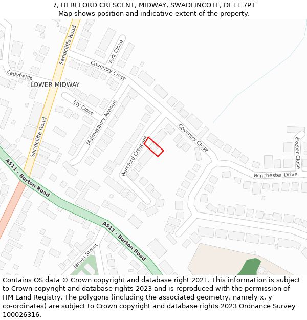 7, HEREFORD CRESCENT, MIDWAY, SWADLINCOTE, DE11 7PT: Location map and indicative extent of plot