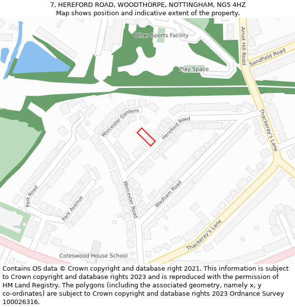 7, HEREFORD ROAD, WOODTHORPE, NOTTINGHAM, NG5 4HZ: Location map and indicative extent of plot