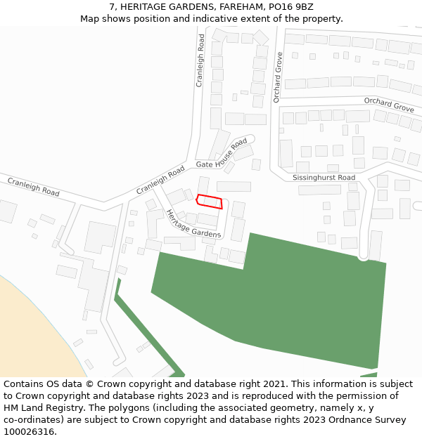 7, HERITAGE GARDENS, FAREHAM, PO16 9BZ: Location map and indicative extent of plot