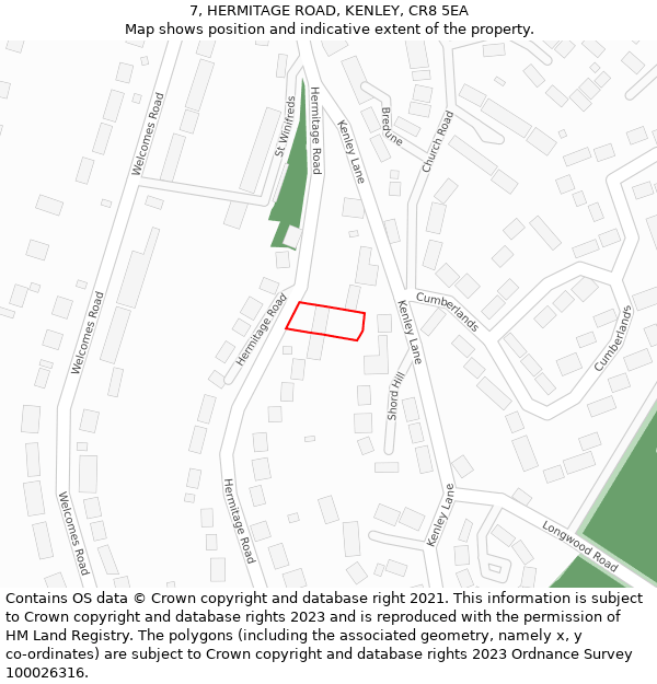 7, HERMITAGE ROAD, KENLEY, CR8 5EA: Location map and indicative extent of plot