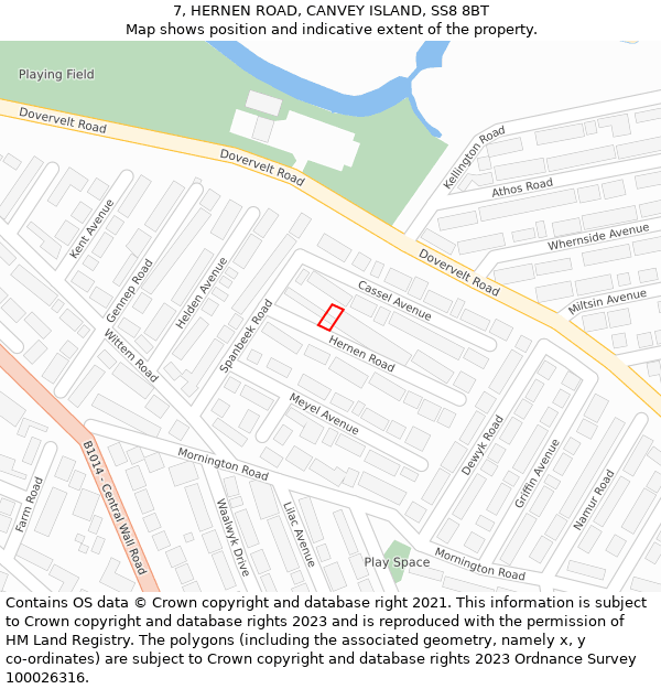 7, HERNEN ROAD, CANVEY ISLAND, SS8 8BT: Location map and indicative extent of plot