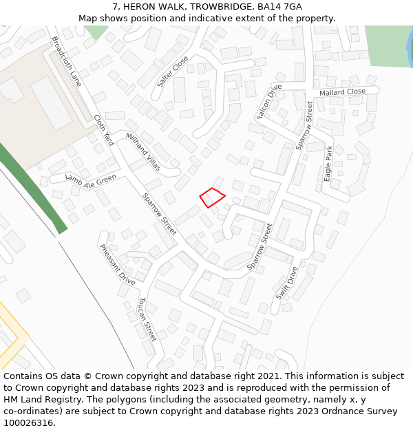 7, HERON WALK, TROWBRIDGE, BA14 7GA: Location map and indicative extent of plot