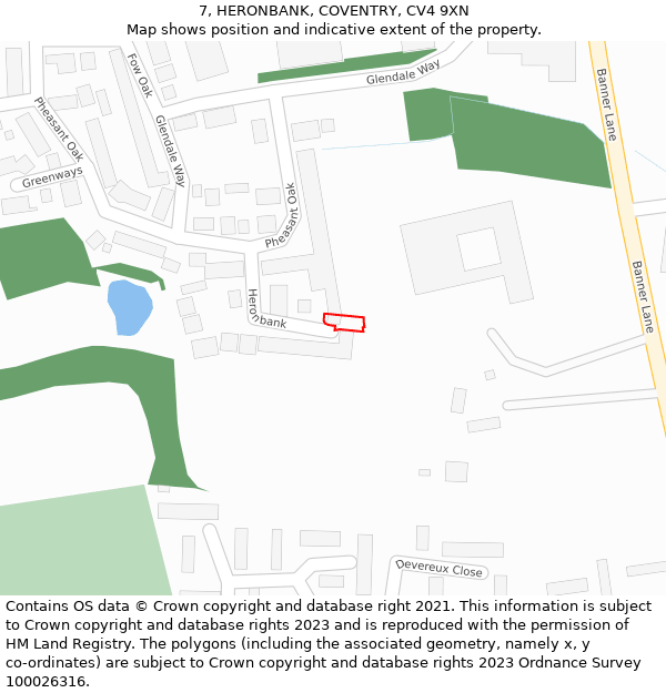 7, HERONBANK, COVENTRY, CV4 9XN: Location map and indicative extent of plot