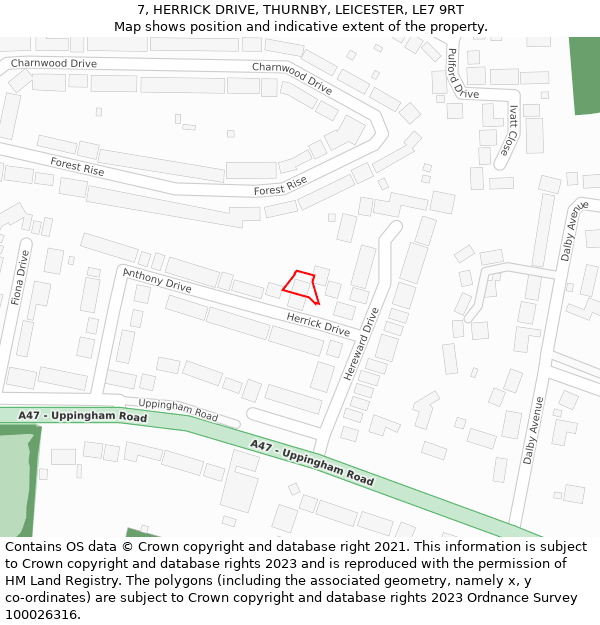 7, HERRICK DRIVE, THURNBY, LEICESTER, LE7 9RT: Location map and indicative extent of plot