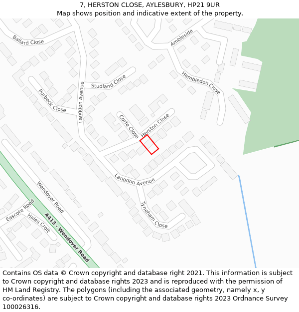 7, HERSTON CLOSE, AYLESBURY, HP21 9UR: Location map and indicative extent of plot