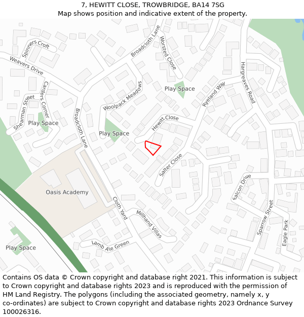 7, HEWITT CLOSE, TROWBRIDGE, BA14 7SG: Location map and indicative extent of plot