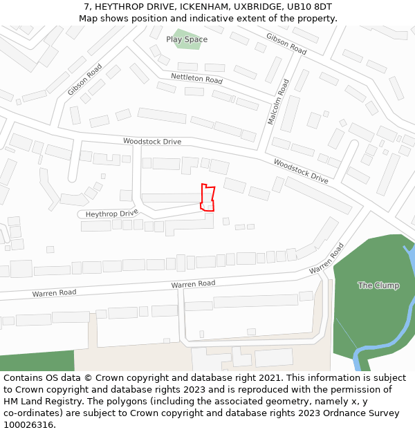 7, HEYTHROP DRIVE, ICKENHAM, UXBRIDGE, UB10 8DT: Location map and indicative extent of plot