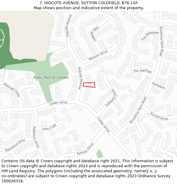 7, HIDCOTE AVENUE, SUTTON COLDFIELD, B76 1SA: Location map and indicative extent of plot