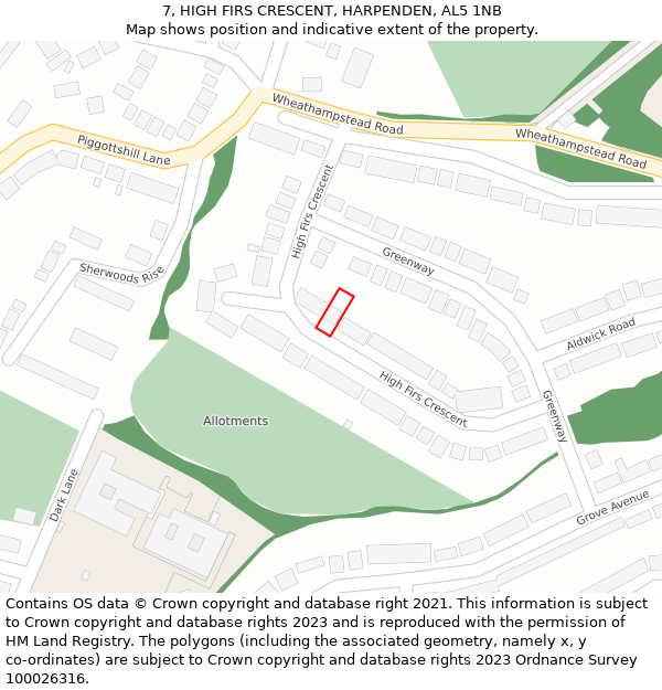 7, HIGH FIRS CRESCENT, HARPENDEN, AL5 1NB: Location map and indicative extent of plot