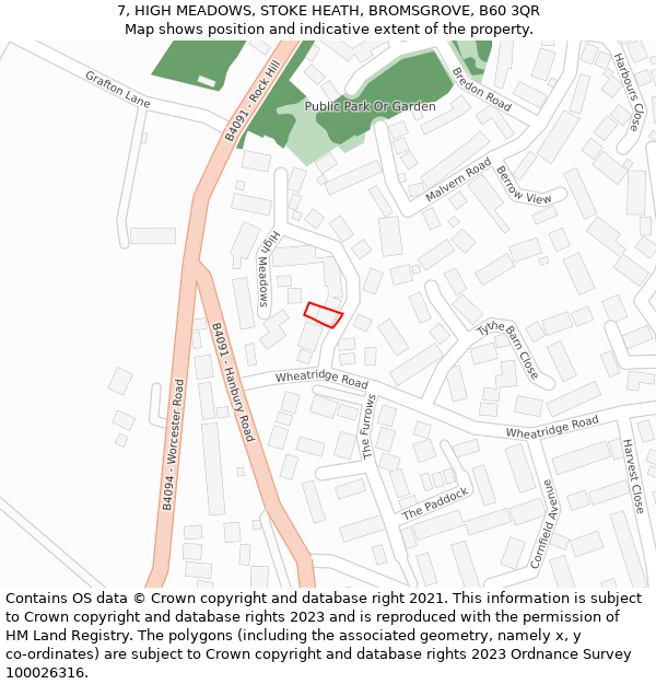 7, HIGH MEADOWS, STOKE HEATH, BROMSGROVE, B60 3QR: Location map and indicative extent of plot