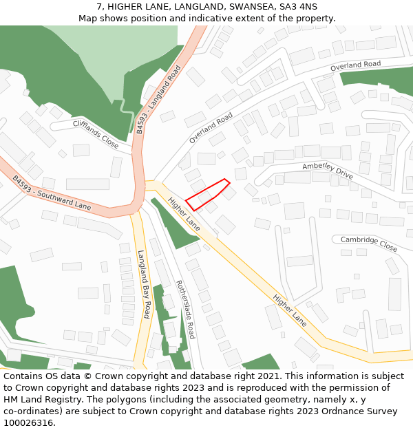 7, HIGHER LANE, LANGLAND, SWANSEA, SA3 4NS: Location map and indicative extent of plot