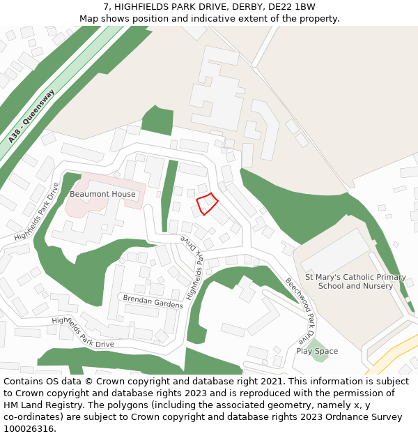 7, HIGHFIELDS PARK DRIVE, DERBY, DE22 1BW: Location map and indicative extent of plot