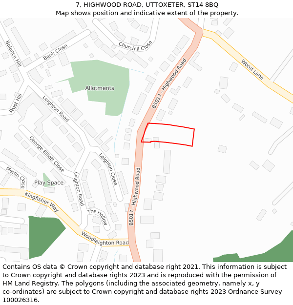 7, HIGHWOOD ROAD, UTTOXETER, ST14 8BQ: Location map and indicative extent of plot