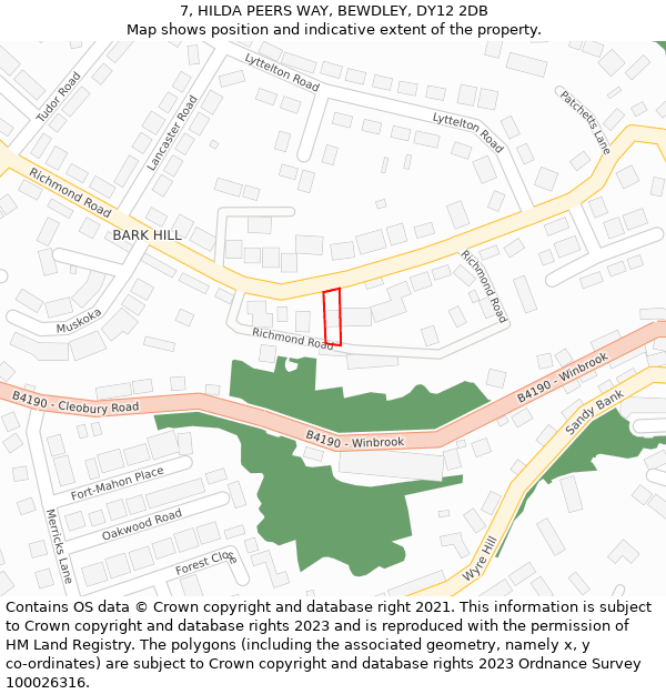 7, HILDA PEERS WAY, BEWDLEY, DY12 2DB: Location map and indicative extent of plot