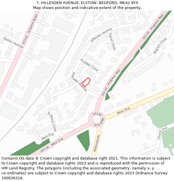 7, HILLESDEN AVENUE, ELSTOW, BEDFORD, MK42 9YX: Location map and indicative extent of plot