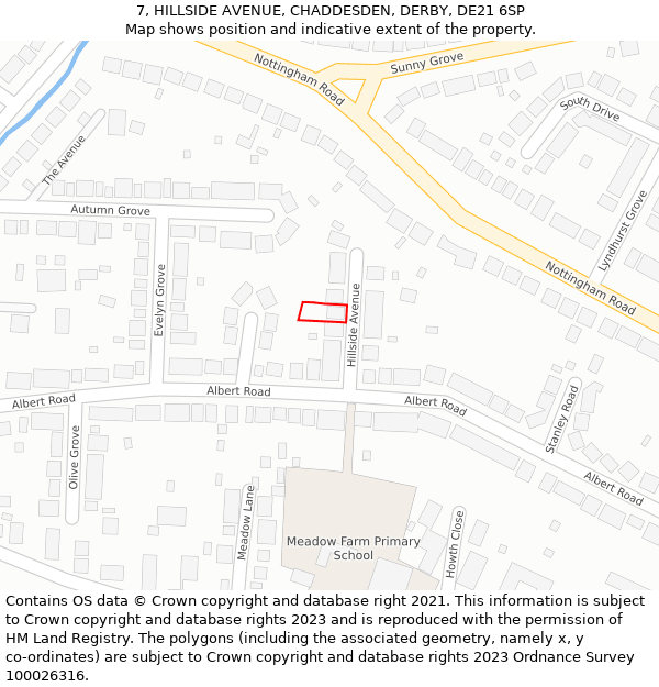 7, HILLSIDE AVENUE, CHADDESDEN, DERBY, DE21 6SP: Location map and indicative extent of plot