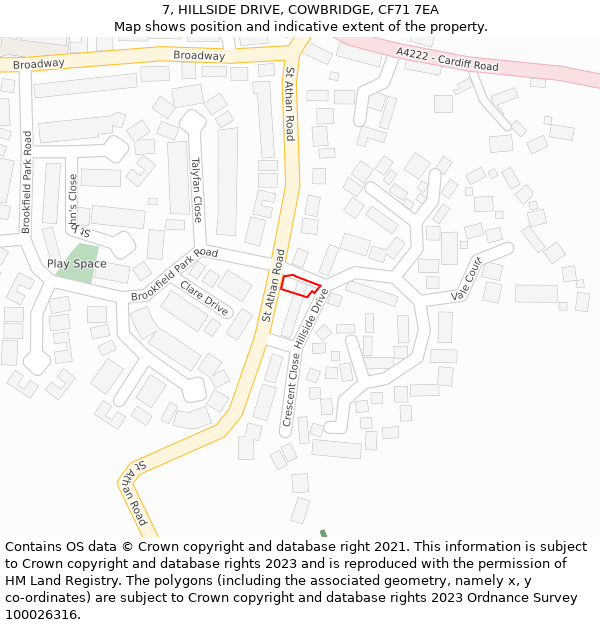 7, HILLSIDE DRIVE, COWBRIDGE, CF71 7EA: Location map and indicative extent of plot