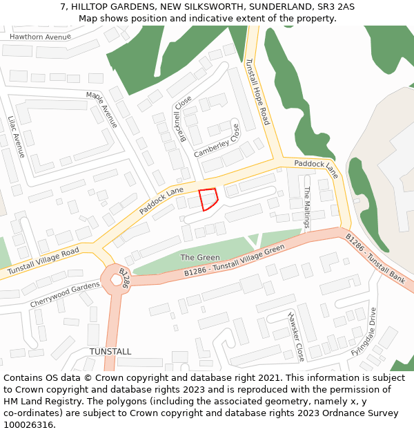 7, HILLTOP GARDENS, NEW SILKSWORTH, SUNDERLAND, SR3 2AS: Location map and indicative extent of plot