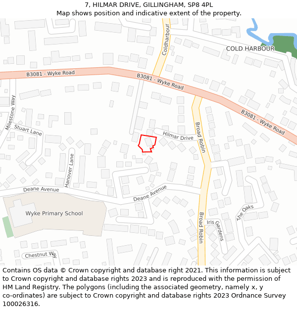 7, HILMAR DRIVE, GILLINGHAM, SP8 4PL: Location map and indicative extent of plot