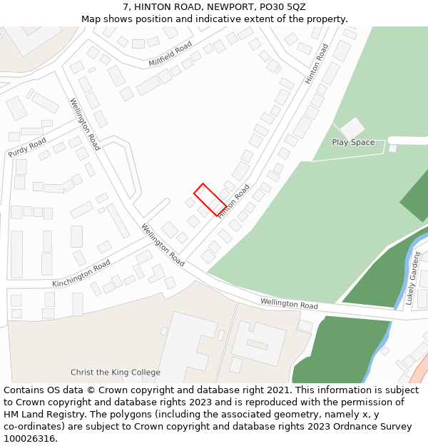 7, HINTON ROAD, NEWPORT, PO30 5QZ: Location map and indicative extent of plot