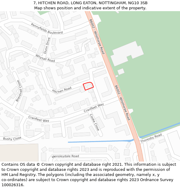 7, HITCHEN ROAD, LONG EATON, NOTTINGHAM, NG10 3SB: Location map and indicative extent of plot
