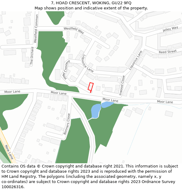 7, HOAD CRESCENT, WOKING, GU22 9FQ: Location map and indicative extent of plot