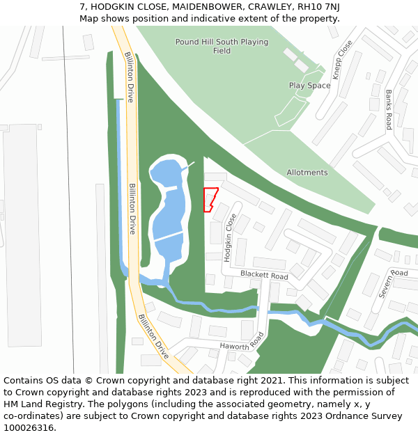 7, HODGKIN CLOSE, MAIDENBOWER, CRAWLEY, RH10 7NJ: Location map and indicative extent of plot