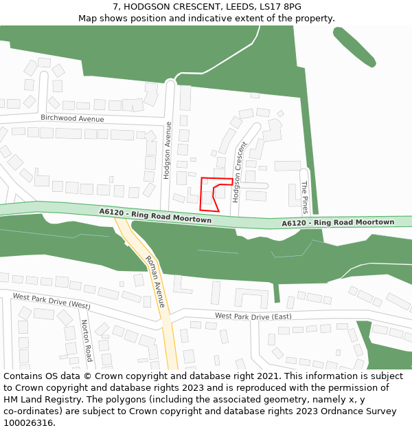 7, HODGSON CRESCENT, LEEDS, LS17 8PG: Location map and indicative extent of plot